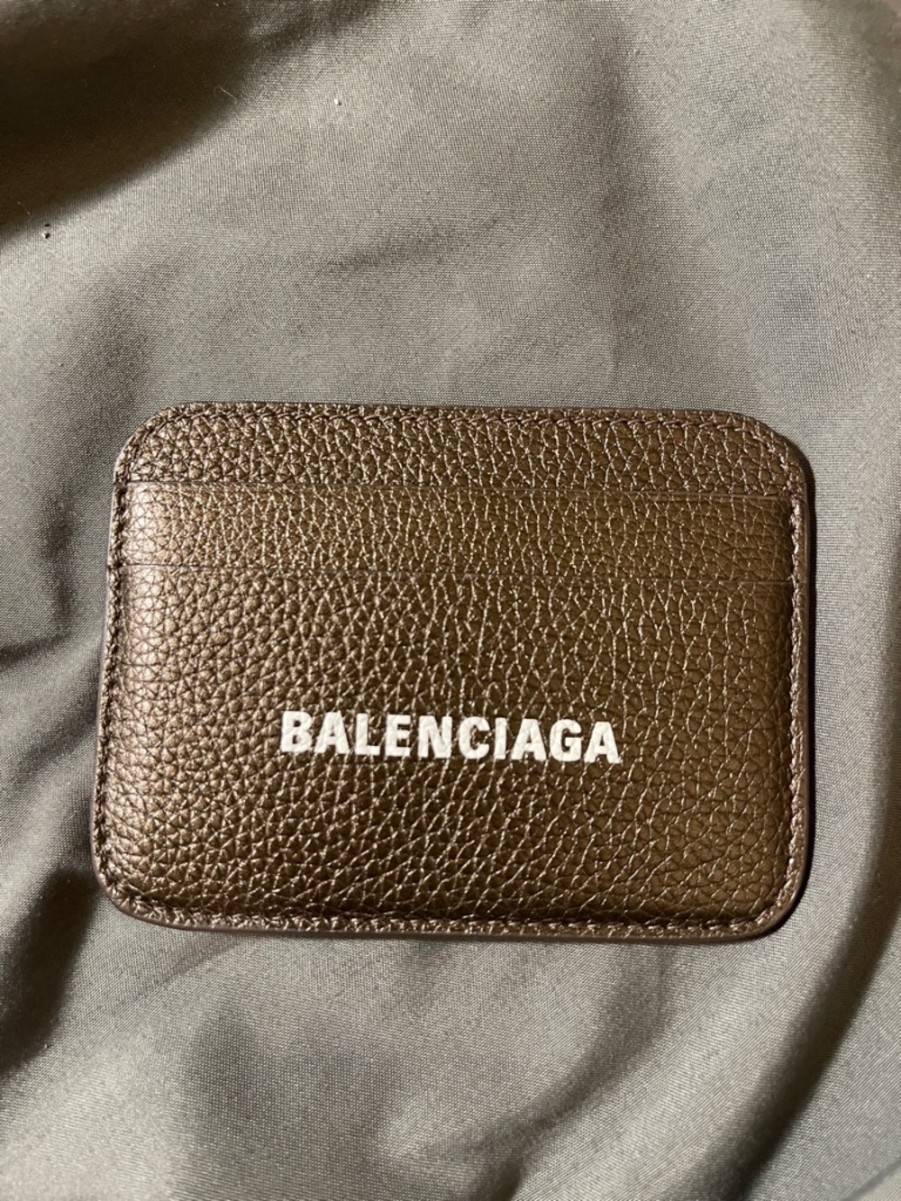 Balenciaga Brown Leather Card Holder with White Logo
